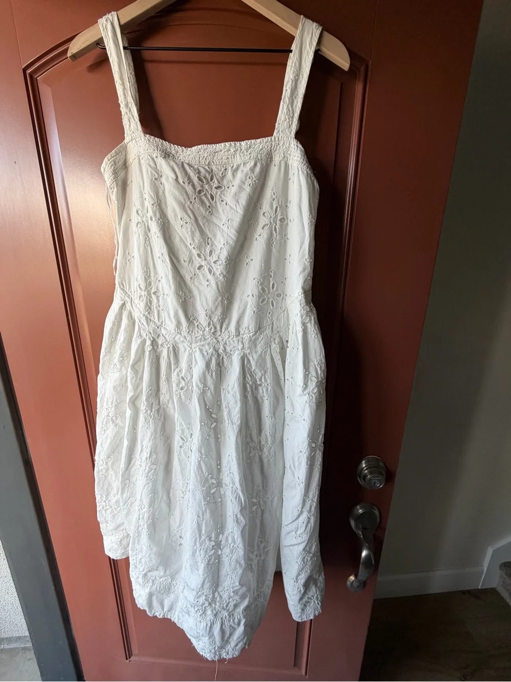 Free People White Eyelet Midi Sundress with Square Neck